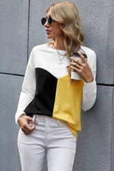 Color Block Splicing O-Neck Blouse - Shah S. Sahota